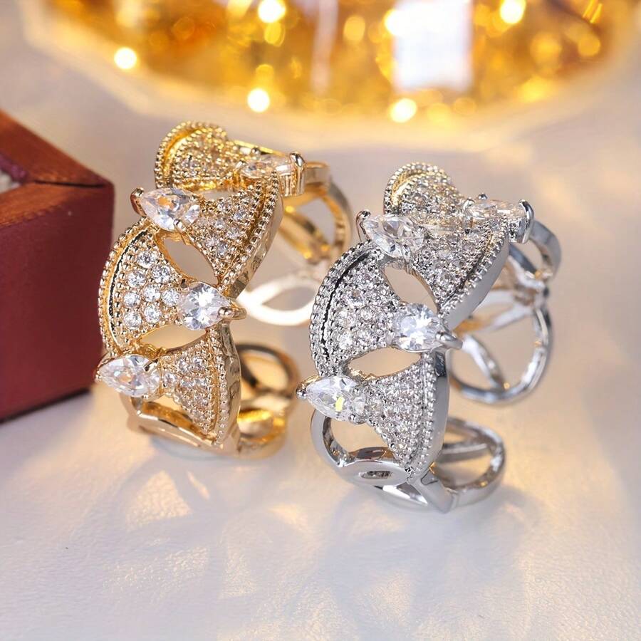 1pc Women's Luxury Style Open Ring Inlaid Synthetic Zirconia Stone Versatile Daily Accessory
