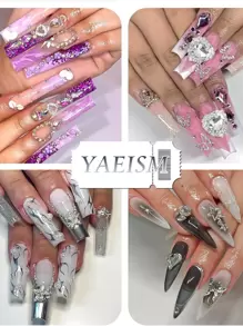 30 件银色星星指甲饰银色 3D 星星饰粉色指甲水钻星星指甲宝石美甲配件女士 - 彩色 - 查看 6