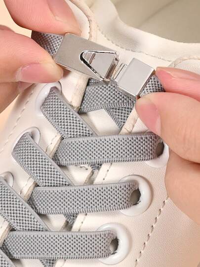 1 双弹性免提鞋带，带开关扣，灰色宽松鞋带，适合运动鞋、休闲鞋和运动装，适合女士男士运动鞋、男士训练鞋、跑步鞋