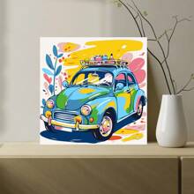 1 Set 20*20cm Dopamine Colorful Car Canvas Oil Painting Set With Numbered Patterns, Paints, Brushes, Perfect For Beginners And Adults Wall Decoration, Home Decoration And Holiday Gifts Birthday Graduation
