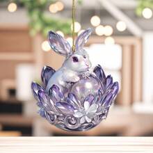 Purple Crystal Rabbit Acrylic Keychain Bag Charm Hanging Ornament, Easter Decor