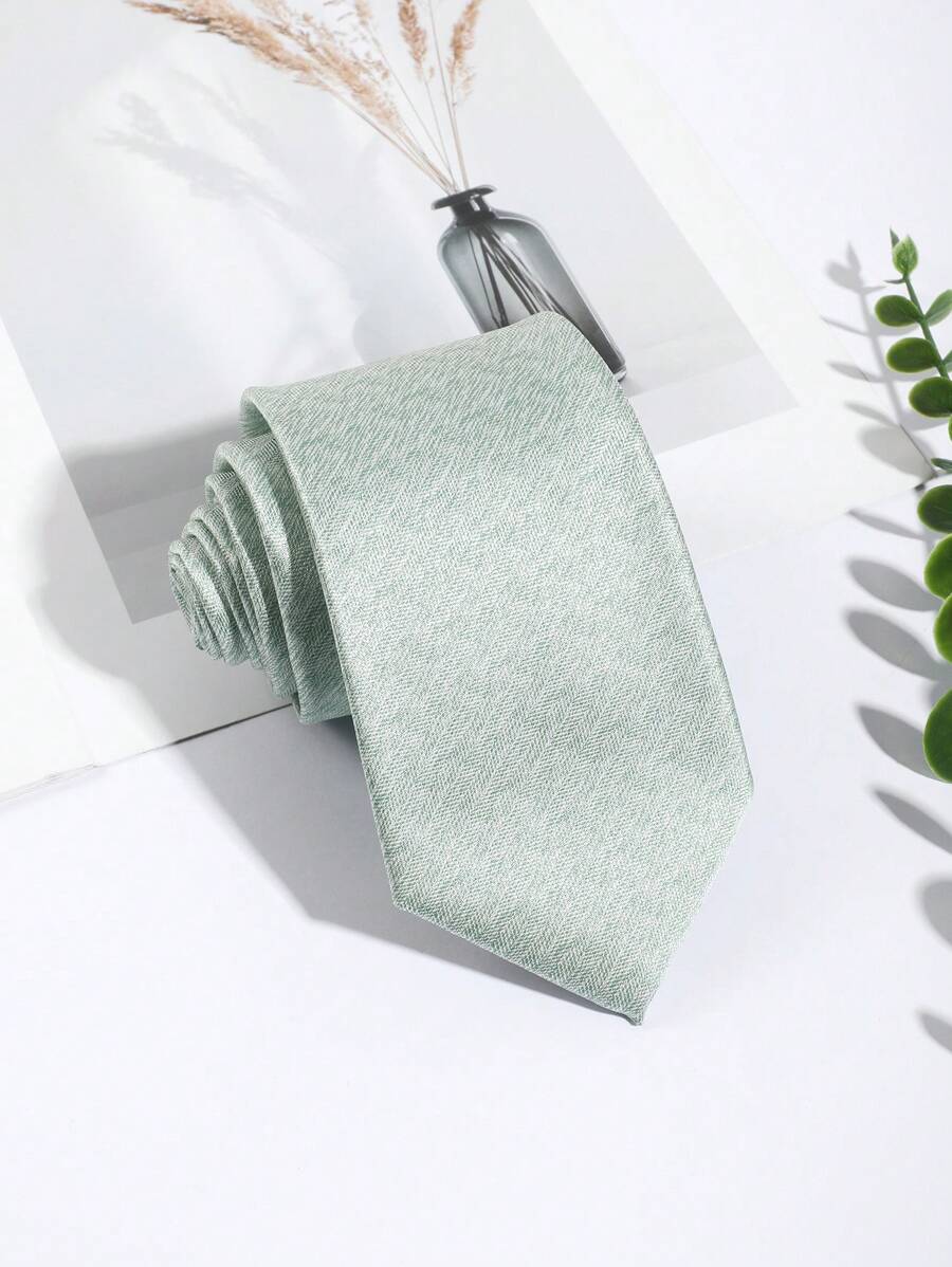 1 pièce Cravate décontractée de mode pour homme, motif vert menthe unicolore, haute densité de 1200 aiguilles, faite main. Convient pour les fêtes, sorties, école, mariage, correspondance de scène