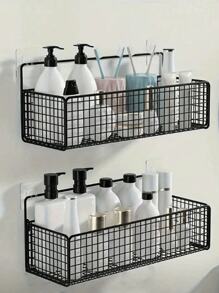 1 PC, Bathroom Shelf, No Drilling Storage Rack, Wall Mounted Basket, Iron Organizer, Shower Caddy, Kitchen Storage, Strong Load-Bearing, Space Saving, Drain And Moisture-Proof, Easy To Clean, Minimalist Style, Stylish And Beautiful, Suitable For Single Apartments, Rental Houses, Student Dormitories, Housewarming Gift, Practical Home, Organization Essential