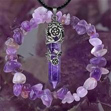 1/2 件紫水晶宝石首饰套装 - 奢华项链、六角形紫水晶项链和活力手链套装、原始水晶手工制作的珠子 - 男女皆宜的精神瑜伽服饰、精美的疗愈水晶礼物 - 彩色 - 查看 24