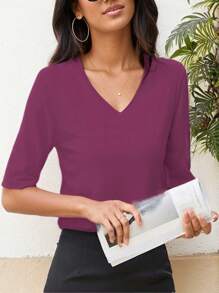 GEREARC Women's V Neck T Shirts Summer Tees Casual Half Sleeve Tops - Màu đỏ tía - Xem 1