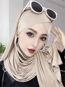 1 件系带水晶亚麻头巾女士速效头巾，纯色经典基本款柔软光滑透气丝绸般亚麻面料围巾，方便的十字设计速效头巾，适合日常工作和生活 Abaya 配饰女士面纱