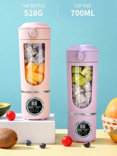 1 件便携式搅拌机、榨汁机、水果搅拌器、果汁分离器、USB 充电搅拌杯、新鲜榨汁机、自动清洁、触摸控制、圆形、无需加热、适用于果汁、水果和蔬菜饮料、奶昔、轻便、硅胶手柄、3 种模式、数字显示、12 个刀片、家庭、办公室、旅行、厨房配件