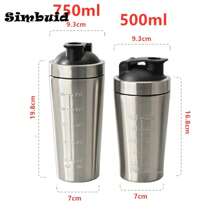 1pcs Stainless Steel Protein Powder Shaker Bottle With Ball Scale Leak Proof For Gym Fitness Sport Whey Shakes Water Cup DUKG - 銀色 - 查看 9