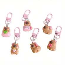 6 Stücke Cartoon Rosa Serie Capybara Schlüsselanhänger, Schlüsselanhänger für beste Freunde, Geldbörse, Rucksack, Handy, Kopfhörer Accessoires, Auto Schlüsselanhänger, kreatives kleines Geschenk für Urlaubspartys