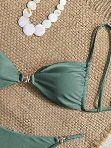 Women's Sexy Bikini 2 Pieces Set, With Glossy Accessories And Special Fabric