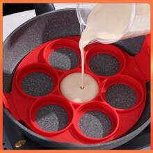 7-Hole Silicone Pancake Maker - Nonstick, Easy Clean Baking & Omelette Ring For Perfect Breakfasts - Red Kitchen Gadget - Red - View 3