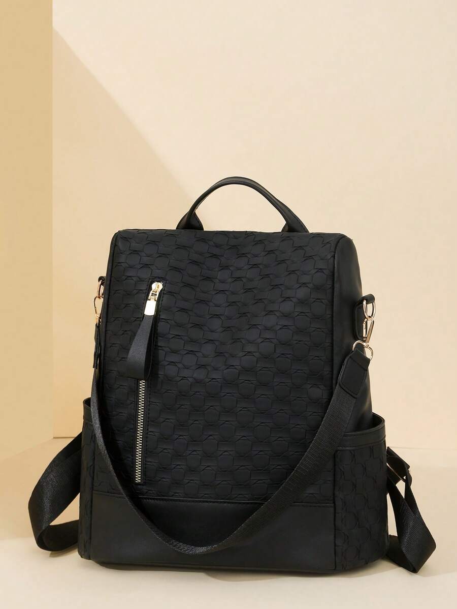 Fashionable Versatile Casual Minimalist Functional Backpack, School Backpack - Black - View 1