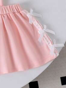 2pcs Baby/Baby Girl Cute Casual Pink Short Sleeve Top + Skirt Outfit Set, Lightweight Summer - Pink - View 7