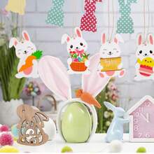 10pcs, Complex Easter Wooden Bunny Decorations,Natural Cutout Design, Perfect For Garden & Home Decoration, Multi-Purpose Letter Animal Theme, No Power Required, Bunny Accessories Gifts Birthday Graduation