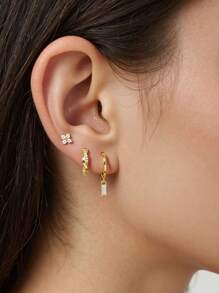 3pcs Zirconia Stud Earrings Set, 14K Gold Plated Zirconia Classic Pendant Flower Hoop Earrings, Low Allergy Earrings For Multiple Ear Piercings, Suitable For Daily Wear And Parties