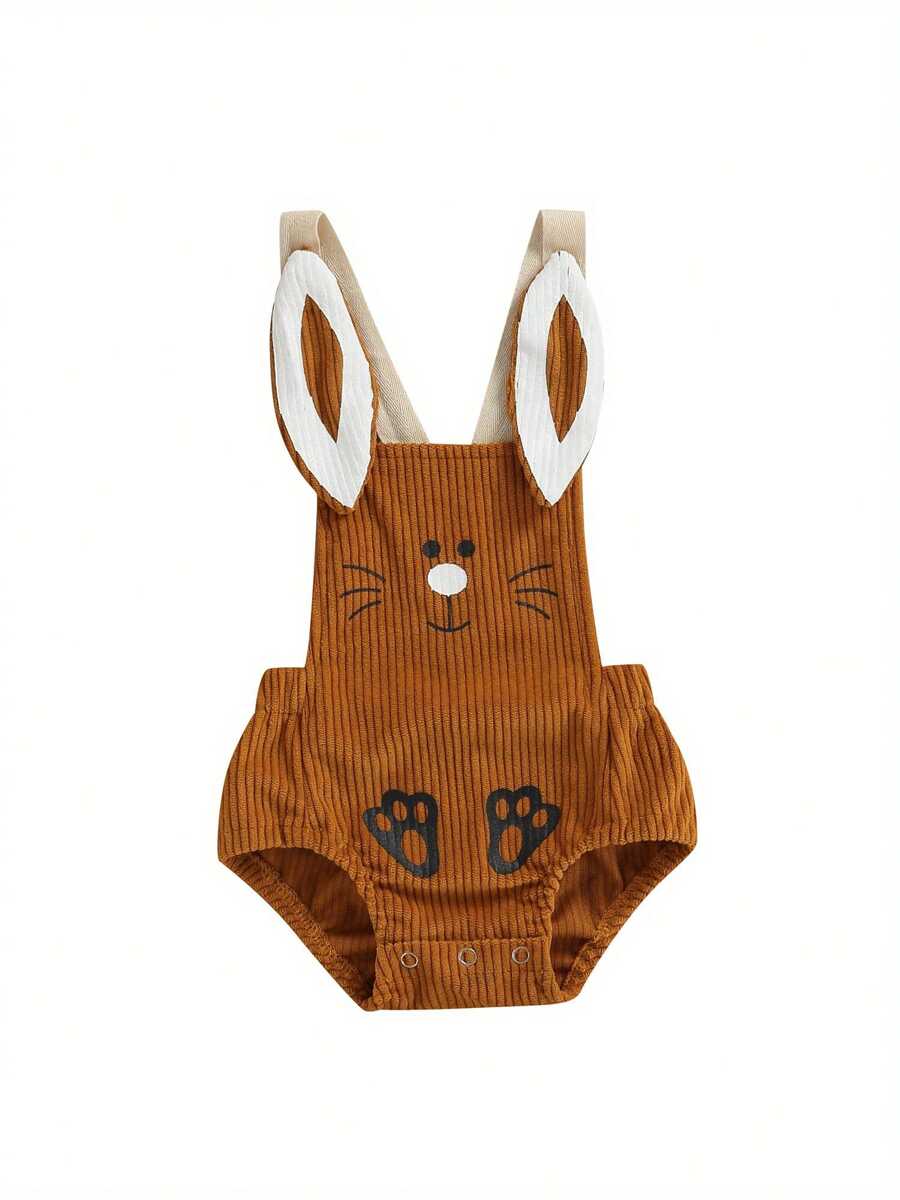 Mono de bebé, sin mangas, con diseño de conejo de dibujos animados y cierre de botones, de pana, para niñas y niños - Cúrcuma - Ver 1