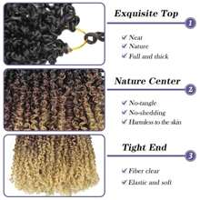 Trenzas de ganchillo Yanky de 8/10/12/14 pulgadas 1/4/9 paquetes (24 mechones/paquete) de color negro natural pre-torcidas, rizos esponjosos de primavera para el cabello, 1B/30/27