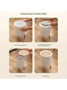 1 个圆柱形塑料垃圾桶，带按开盖，适用于办公室、厨房、浴室、卧室，无需电力，顶部易于打开 - 白色 - 查看 7