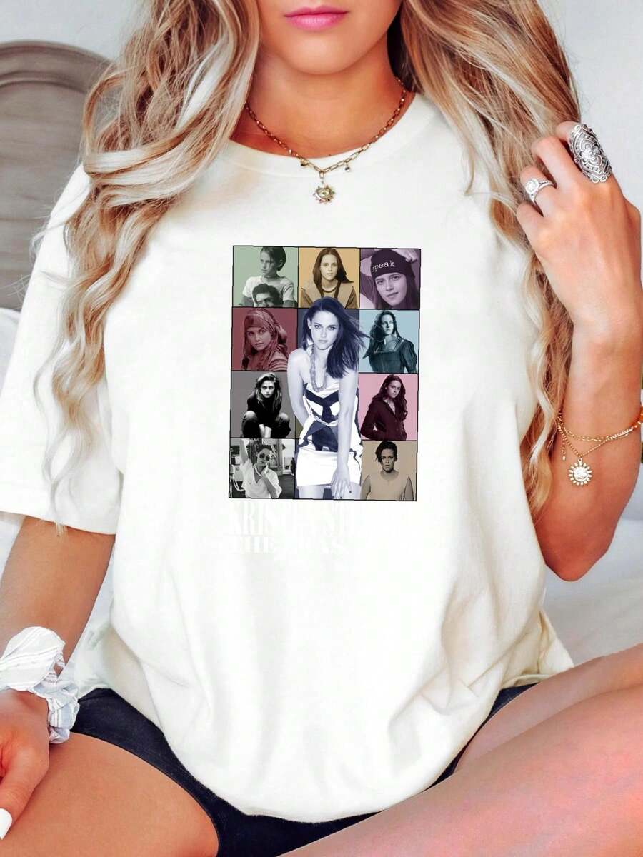 100% Cotton Kristen Stewart Tour Shirt Cool Fan Art T 90s Poster 669 Tee Streetwear Stretched Breathable Unisex Summer Slightly Print Round Neck Short Sleeve For Women Versatile Graphic Fashion Homme Comfortable Stylish Top For Everyday Wear Casual Designer Clothes Soft - 白色 - 查看 1