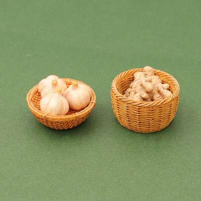 8pcs/Set Miniature Doll House Ginger, Garlic And Basket: 1/6 1/12 Scale Realistic Farming Food Model, Kitchen Or Supermarket Scene Decoration
