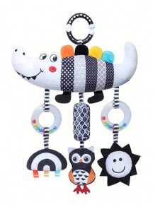 1件婴儿挂式推车和汽车座椅玩具，黑白高对比度动物风铃毛绒摇铃婴儿娃娃玩具，感官玩具新生儿毛绒活动玩具，适合0-12个月婴儿（男女宝宝均可）的婴儿洗礼礼物，最佳圣诞礼物