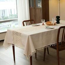 Toalha de mesa simples de crochê retrô rural, borla oca de penas de pássaros estilo country, tecido de malha, toalha de mesa quadrada de patchwork de renda, adequada para penteadeiras, banquetes, casamentos, decoração de casa, toalha de mesa decorativa de piano