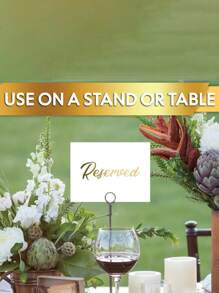 Tarjetas de reserva con estampado de lámina minimalista blanca para bodas, fiestas, restaurantes - Señal de reserva de mesa y sillas con doble cara en color dorado - Tarjetas de reserva de mesa de papel blanco - Accesorios para bodas - Tarjetas de eventos