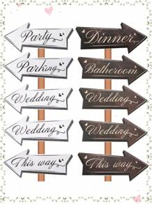 10pcs Wedding Directional Road Sign Party Decorations, Wedding Paper Signs For Wedding Theme Party Supplies, Waterproof Large Wedding Sign With Stakes, Wedding Direction Signpost Wedding Direction Arrow Courtyard Sign, Wedding Party Room Wall Background Decoration, Wedding Sign Cutouts, Wedding Season Party Supplies