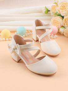 Wedding Party Evening Vacation Sweet Cute Flower Girl Girls' Shoes Suitable For Big Medium Small Girls Children Shoes Baby Shoes Versatile Little Shoes Girls Fashion White Bow Four Seasons Holiday High Heel Chunky Heel Shoes Formal Dress Dress Performance Matching Skirt Performance Shoes Dance Mary Jane Ballet Princess Shoes - White - View 3