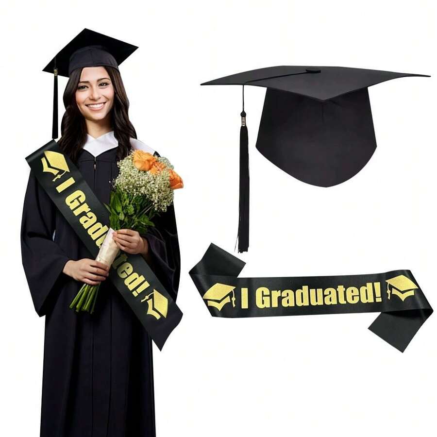 2pcs/Set Graduation Cap Tassel, Graduation Sash, University Graduation Party Supplies - Black - View 1