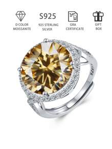 1 件 12CT 奢华超大莫桑石钻石 S925 银戒指精美珠宝适合男女嘻哈、日常佩戴、约会、婚礼、订婚、周年纪念或情人节的最佳礼物 - 香檳色 - 查看 1