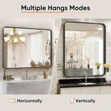 DUMOS Black Metal Framed Vanity Rounded Rectangle Bathroom Mirrors Over Sink Wall, 36x24 Inch Large Matte Mirror, Modern Decorative Restroom, Farmhouse, Horizontally Or Vertically Hanging - 黑色/長方形 - 查看 10