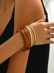 Set de 6 pulseras de mujer estilo vintage de resina acrílica y metal (color y patrón aleatorios) - Marrón - Ver 43