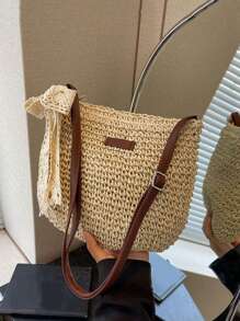 Yogodlns 蕾丝围巾装饰、女士度假包、假日包、草编钱包、草编沙滩包、沙滩必需品、沙滩必需品、沙滩用品和夏季必需品