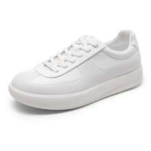 Men's Classic Textured Lace-Up Fashion Sneakers With Cushioned Support  Business Casual White Shoes - 白色 - 查看 6