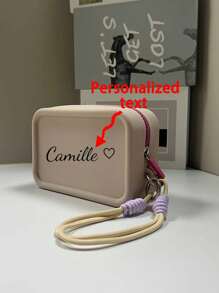1 pieza Bolsa de silicona de moda casual y sencilla con texto de nombre personalizado, bolsa multifuncional portátil para maquillaje, certificado de influencer, llave, cargador y talla grande
