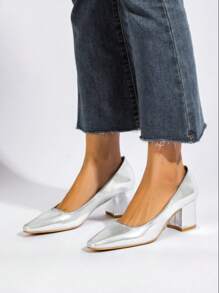 女士银色日常/面试/通勤高跟鞋 - 銀色 - 查看 1