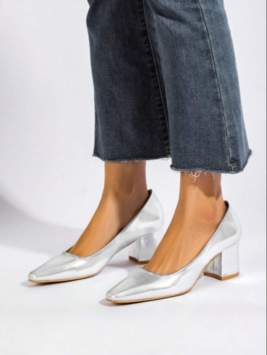 女士银色日常/面试/通勤高跟鞋 - 銀色 - 查看 1