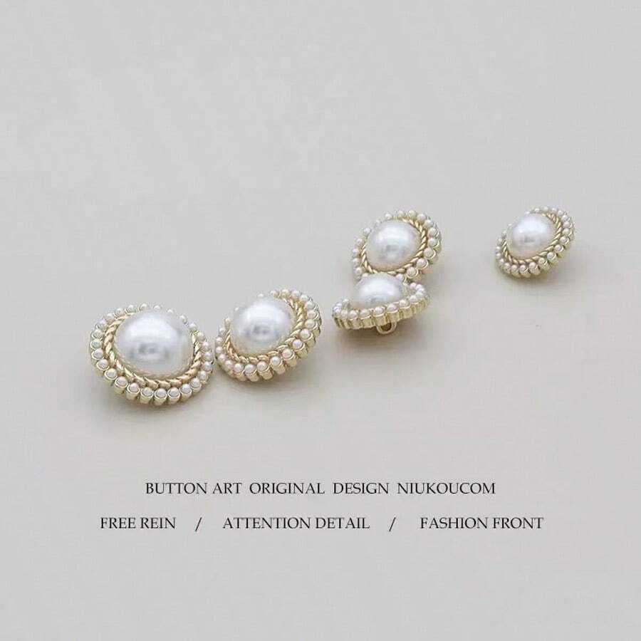 6 piezas de botones de metal con estilo vintage color dorado con perlas, para ropa, suéteres, chaquetas de traje, vestidos, vestidos de novia, manualidades DIY, accesorios de costura
