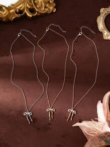 1 件时尚可爱风格金银蝴蝶结吊坠项链，镀 18K 金，适合日常和派对佩戴，女士珠宝礼物 - 蝴蝶結 - 查看 4