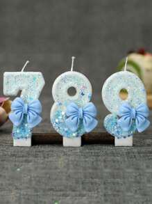 1pc Handmade Birthday Candle, Party & Celebration Supplies, Cake Decorative Candle, Blue Bowknot Creative Digital Candle For Birthday Cake, Back To School Valentine Day - Multicolor - View 2