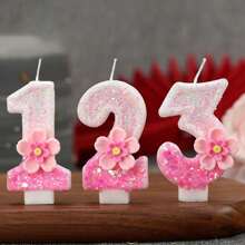 1pc Creative Handmade Pink Glitter Two-Layer Flower & Number Birthday Cake Candle With Pink Glitter Five-Petal Flower Decor, Party Decoration Candle,Christmas - Multicolor - View 3