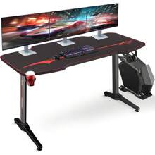 DEVOKO 140X60cm Gaming Desk, Home Office Gamer Desk, Computer Table With Large Carbon Fiber Desktop - Black - View 2