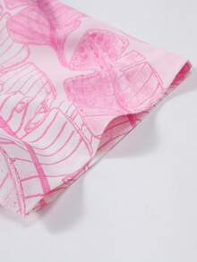 男士休闲短袖衬衫，树叶印花，夏季 - 淺粉色 - 查看 5