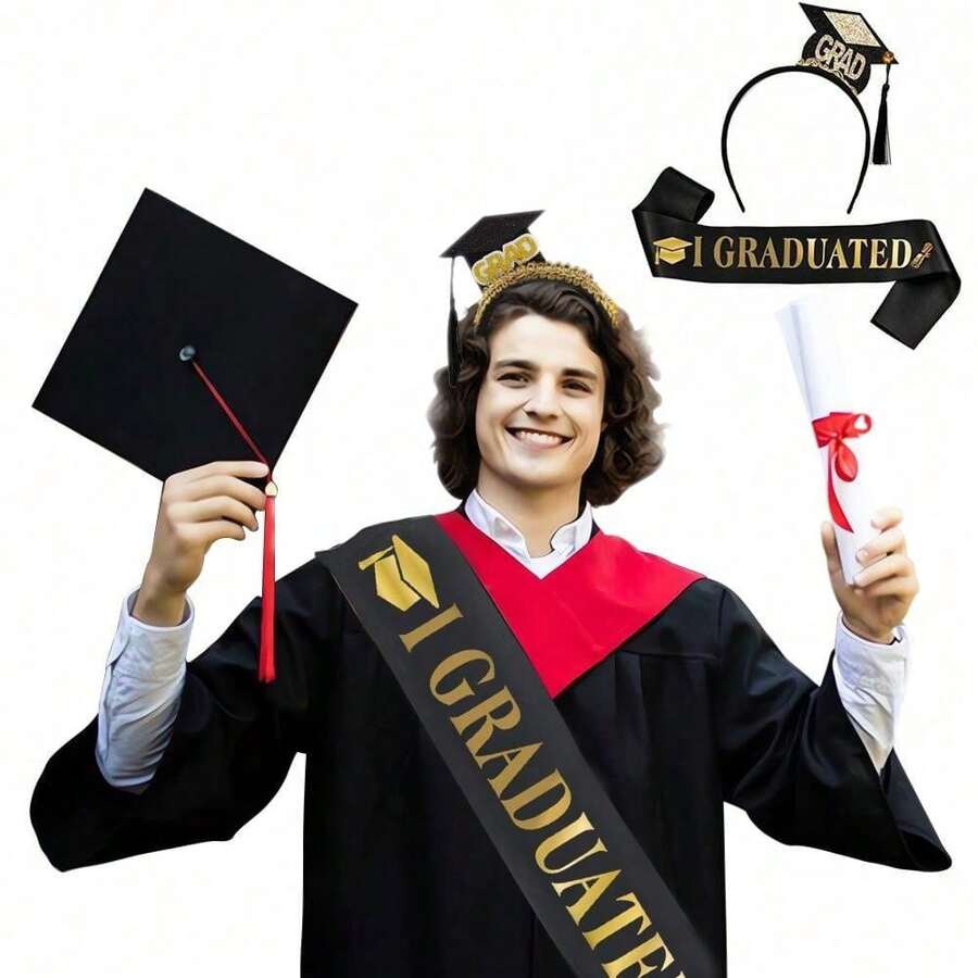 1pc/2pcs/Set Grad Cap Graduated Satin Sash Graduation Party Decoration Supplies Photo Props Mini Bachelor Hat