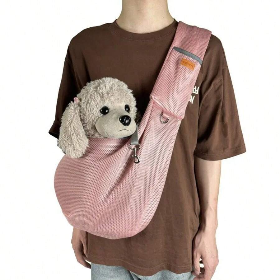 Mesh Polyester Breathable Dog Bag Pet Crossbody Shoulder Bag Outdoor Travel Portable Cat Puppy Sling Bag Tote Carrying Supplies - Pink - View 1