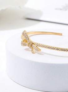 1Set Versatile Bow-Knot Rhinestone Bracelet & Ring Set, Luxurious Gift For Women