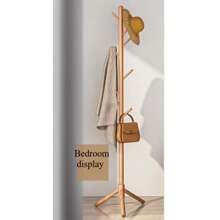 Wooden Clothes Rack, Single Pole Standing Clothes Hanger, Bedroom/Living Room Wardrobe Garment Storage Rack - Multicolor - View 5