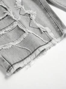 青少年男孩创意流苏分层牛仔短裤 - 灰色 - 查看 7