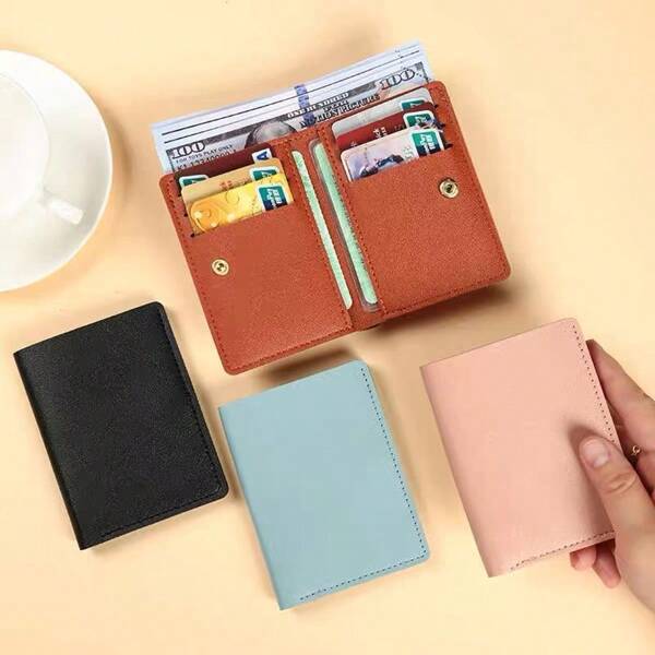 Carteira masculina de cor sólida em PU, porta-cartões de crédito, carteira pequena dobrada na moda e casual, bolsa grande com múltiplos slots de grande capacidade, usada para carteira de identidade, carteira de motorista, cartão de crédito, presente ideal para namorado, adequado para adolescentes, casual de verão, ao ar livre, atlético ou viagem de férias, ou presentes de formatura ou aniversário, acessórios formais/de negócios